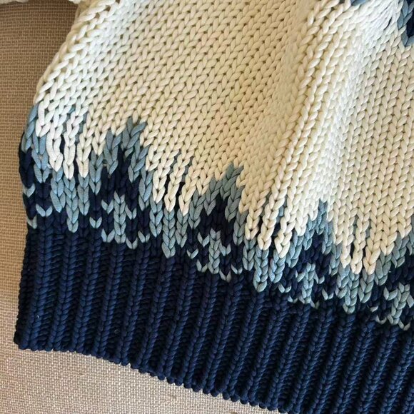 BEST Altuzarra Marty Sweater Small Navy Fairisle Ivory Knit Holiday Lux Classic - Picture 6 of 8